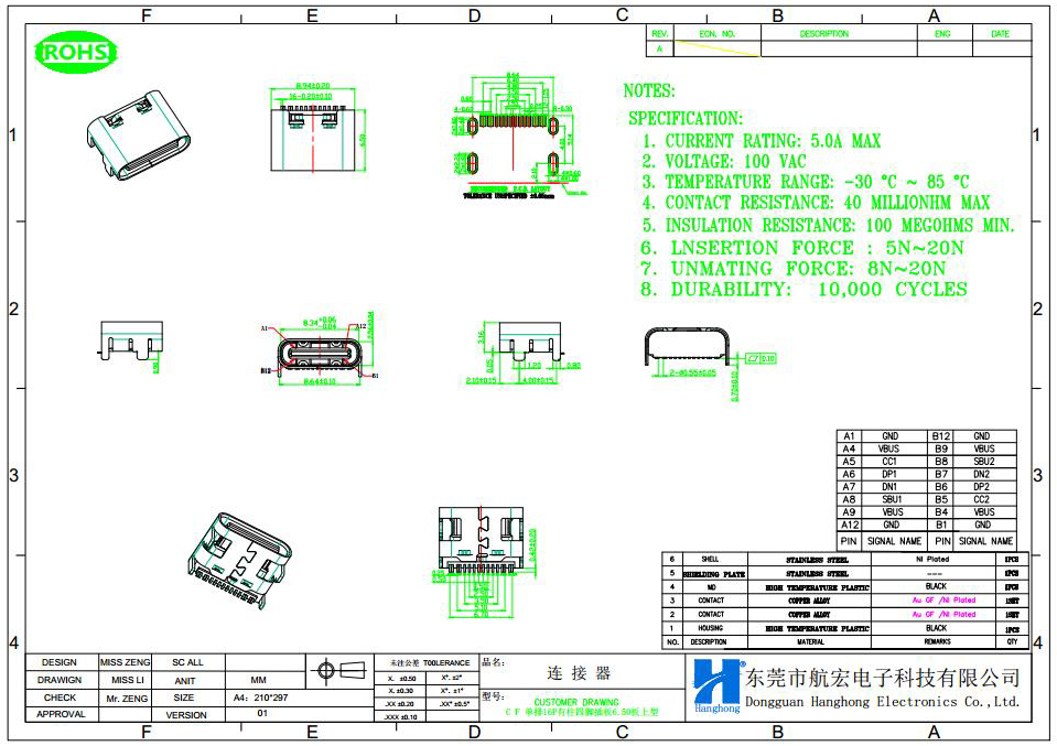 Type-C连接器尺寸图