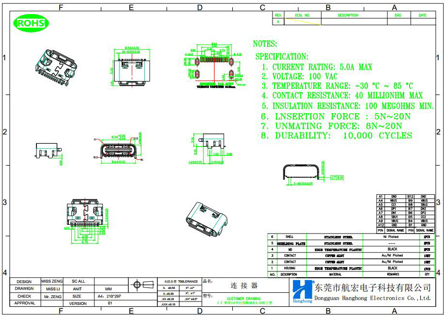 Type-C连接器尺寸图
