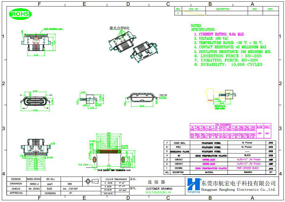 Type-C连接器尺寸图