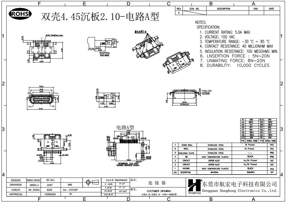 Type-C连接器尺寸图