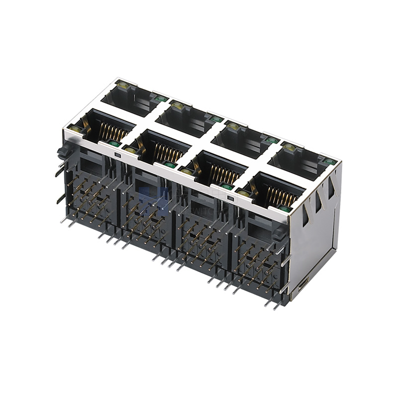 卧式网口连接器RJ45双层2X4带灯 带屏蔽