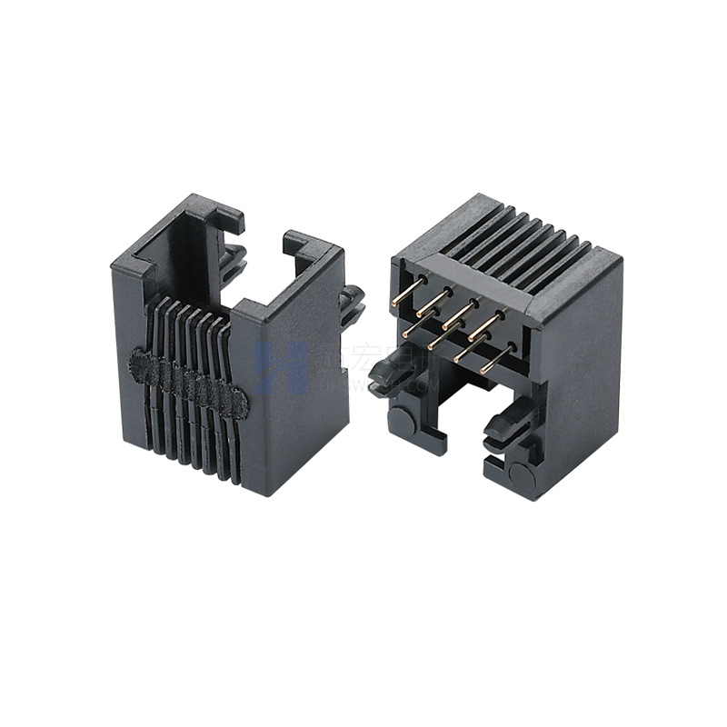 卧式网口连接器RJ45 8P8C 黑色全塑 网络接口插座
