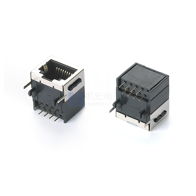 卧式网口连接器RJ45 8P8C 半包铜壳 网络接口插座