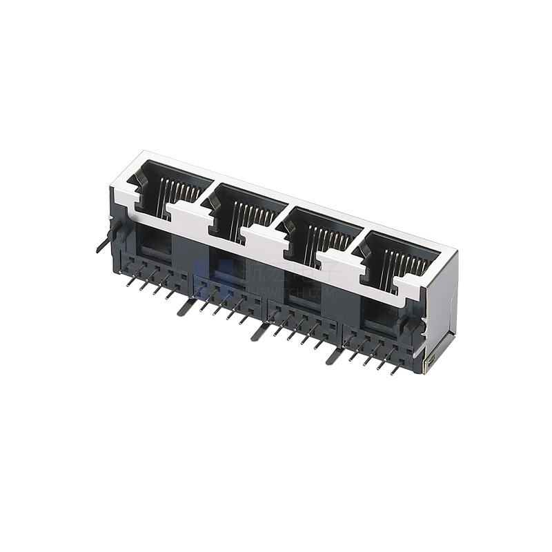卧式网口连接器RJ45 10P8C 1X4带屏蔽 网络接口插座
