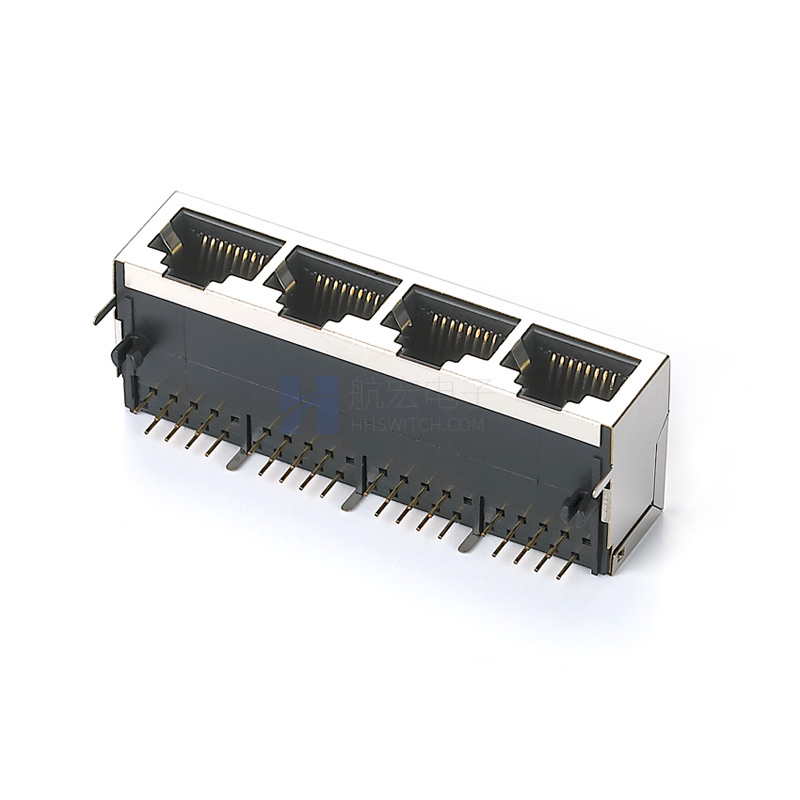 卧式网口连接器RJ45 10P8C 1X4铜壳 网络接口插座
