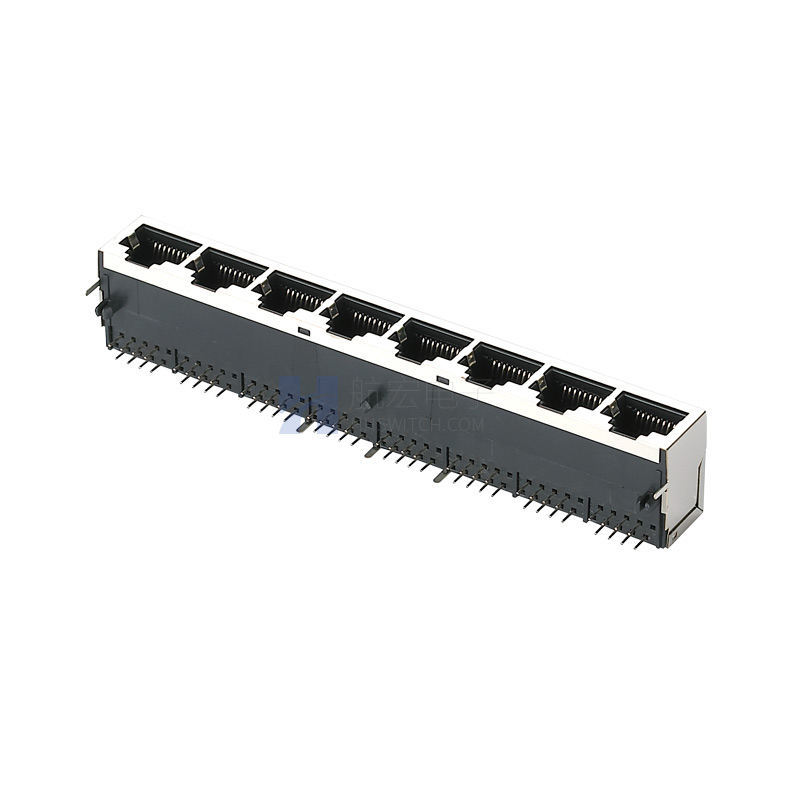 卧式网口连接器RJ45 10P8C 1X8铜壳 网络接口插座