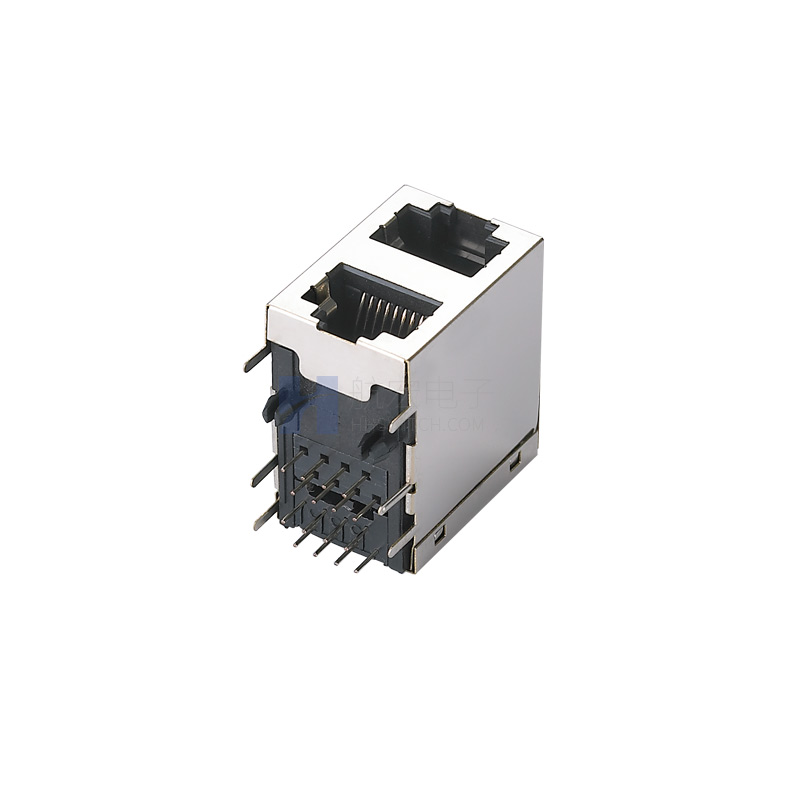 立式网口连接器RJ45 2X1 带屏蔽 网络接口插座