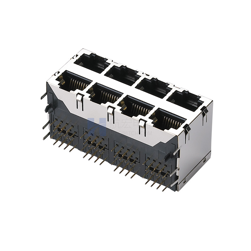 卧式网口连接器RJ45 2X4 带屏蔽 网络接口插座