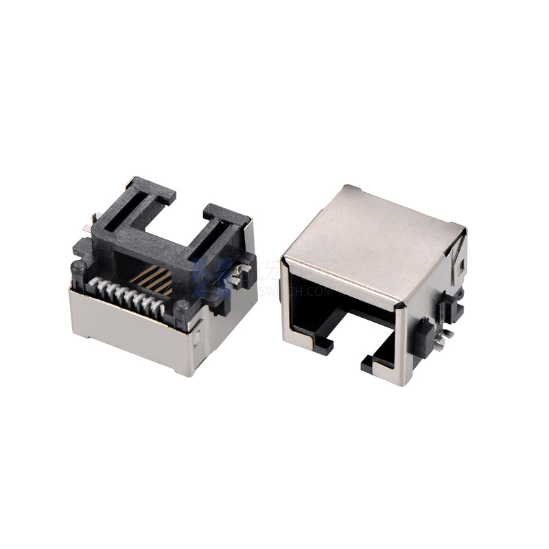 卧式贴片网口连接器 RJ45-8P 带柱全包高 H8.60 网络接口插座