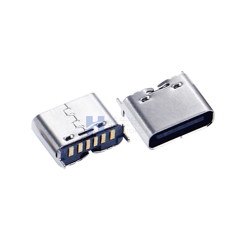 TYPE-C母座6P SMT立式H6.5充电接口 快充连接器母座