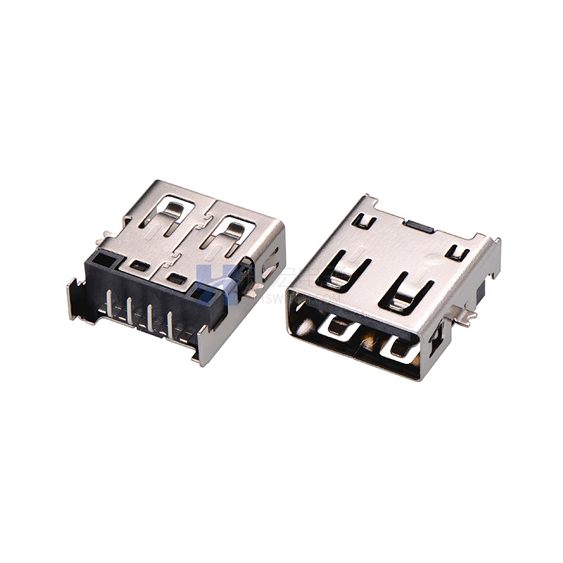 USB母座连接器 USB2.0沉板点焊脚公母头 90度卧式 USB充电接口