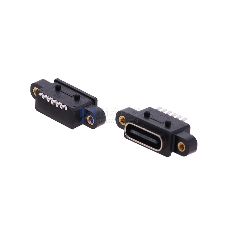 TYPE-C 6P板上防水母座 带M1.2螺母 L=6.95