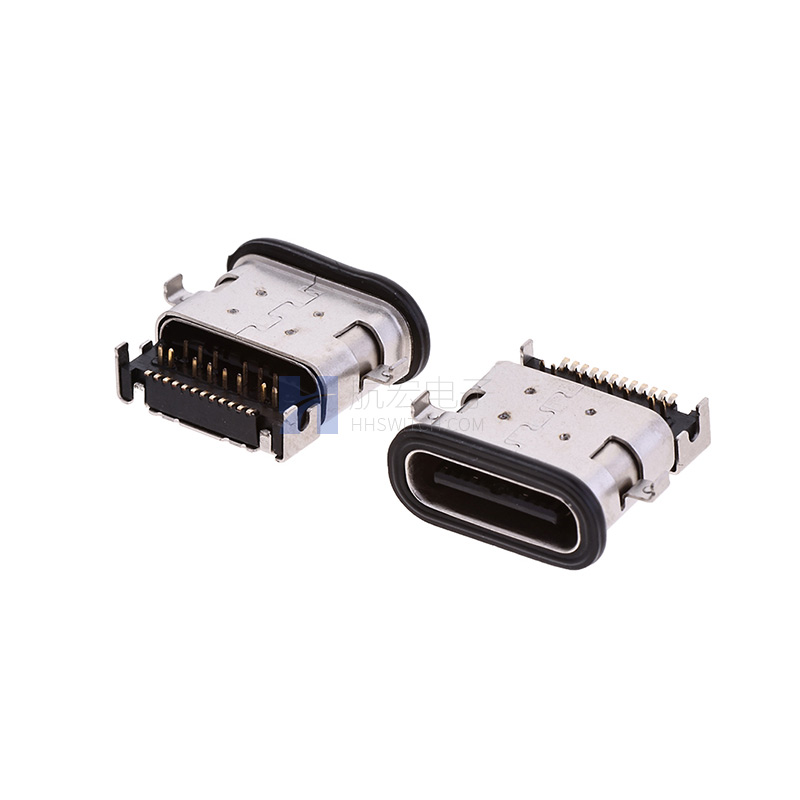 Type-C母座24Pin3M沉板L9.65 防水TH&SMT 加胶圈