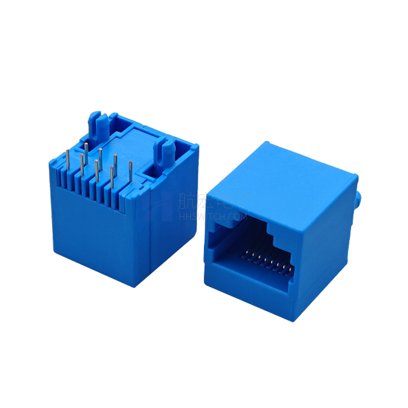 RJ45网络插座180度1X1立式8P8C蓝色全塑网络接口插座