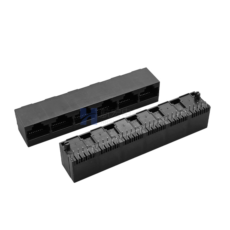 RJ45网络插座1X6双网口8P8C 黑色全塑网络接口连接器