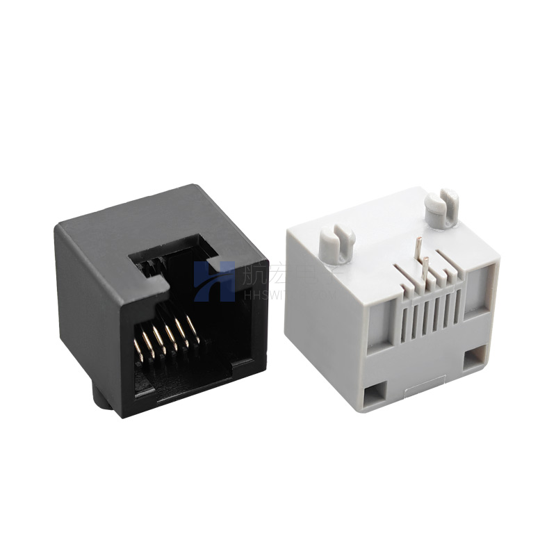 RJ45网口6P6C单口全塑无灯卧式板上网络接口 光猫路由器交换机母座