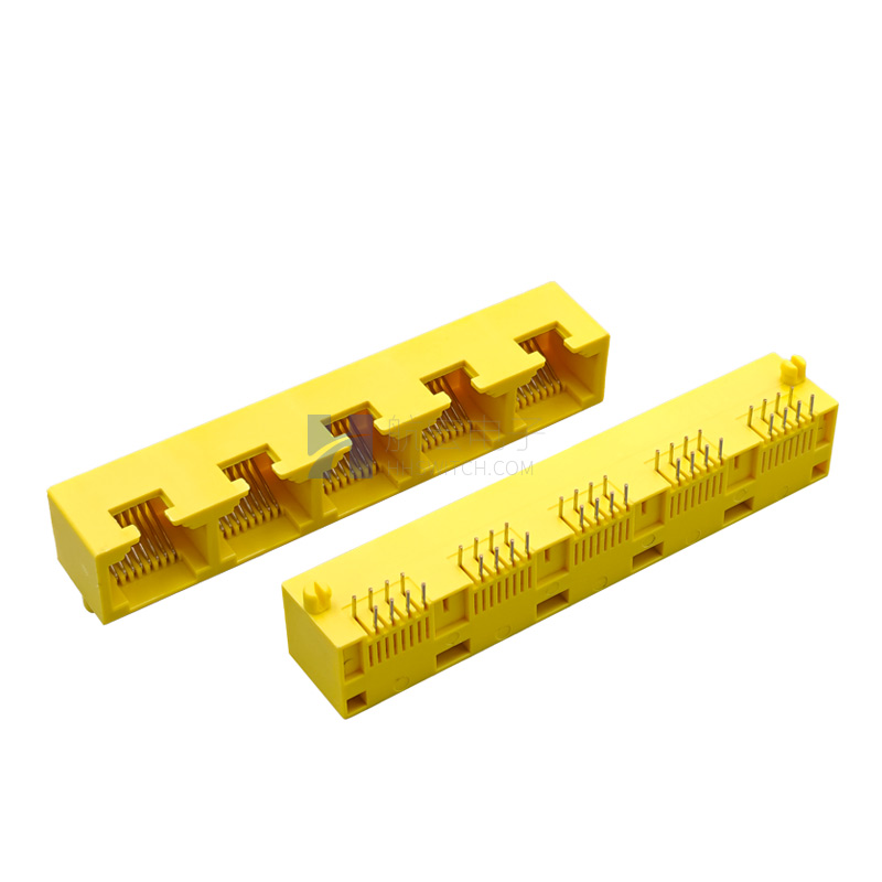 RJ45母座8P8C 1X5黄色全塑无灯 网络接口 水晶头母座 光猫路由器交换机母座