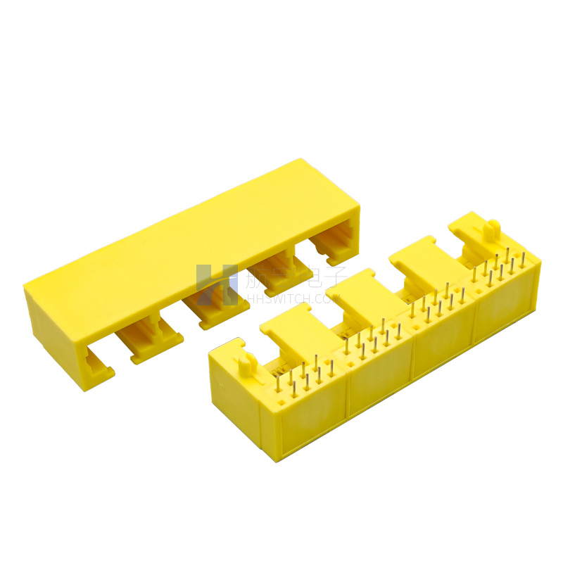 RJ45网口连接器1X4 10P8C黄色全塑无灯 光猫路由器交换机母座