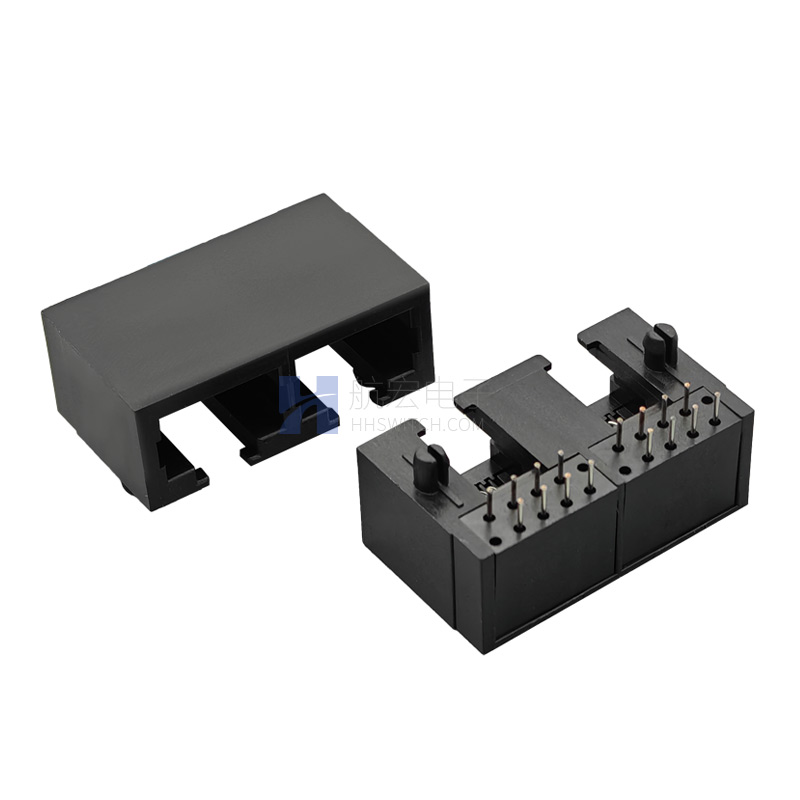 RJ45网口连接器1X2 全塑无灯 网络接口 水晶头母座 光猫路由器交换机母座