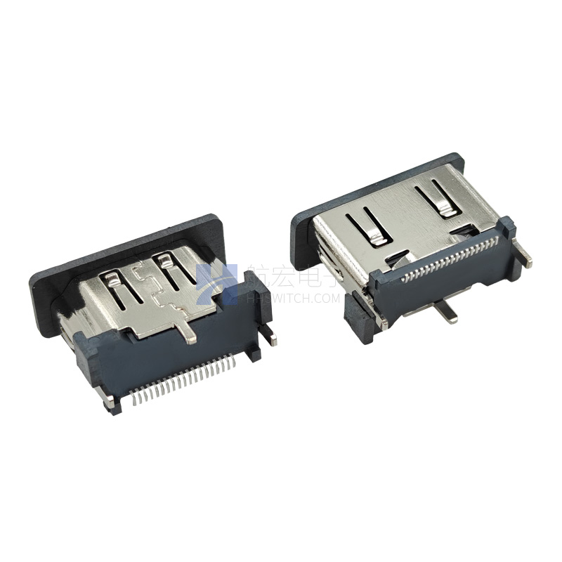 HDMI 母座19P直立贴板母座(H=10.5MM)侧弹片 笔记本接口