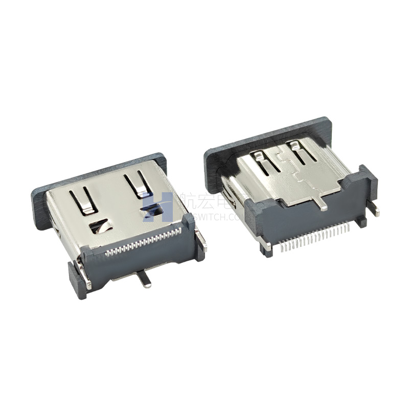 HDMI 直立贴板母座(H=13.0MM)带弹侧弹 笔记本传输接口