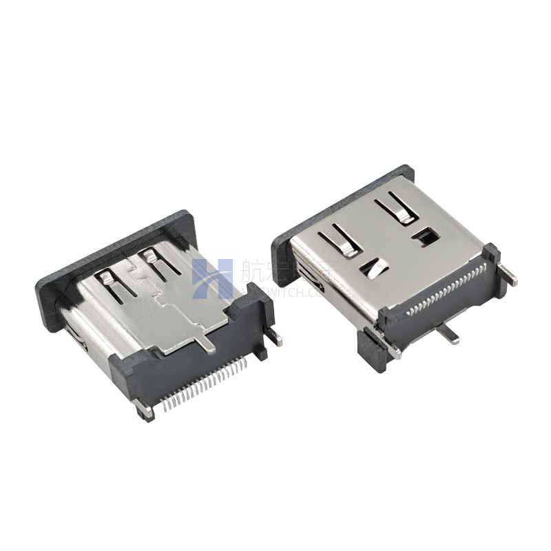 HDMI 直立贴板母座（H=15.0MM）侧弹片 笔记本传输接口